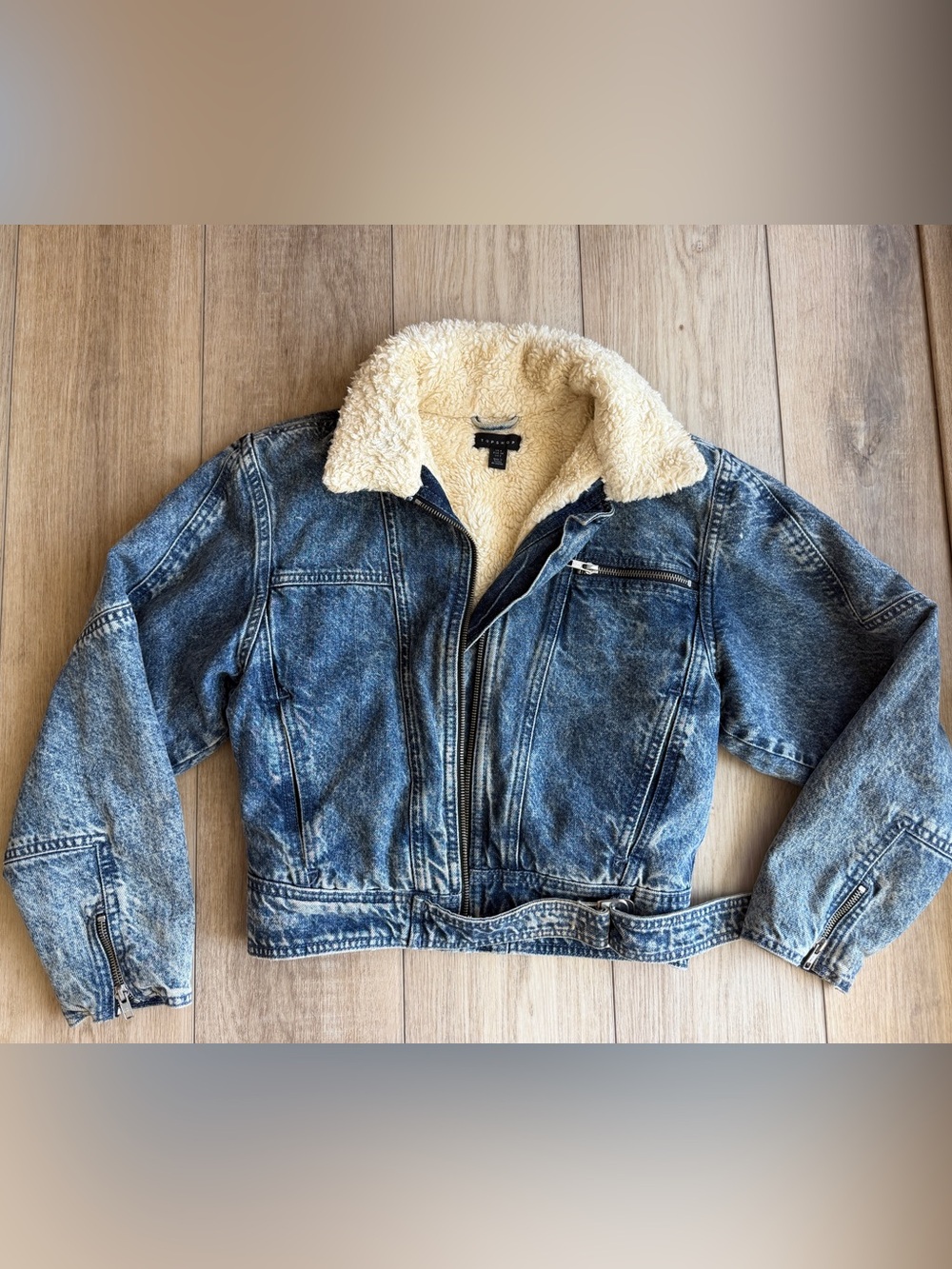 Topshop Blue Denim Sherpa Jacket